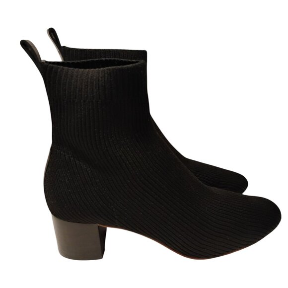 Everlane Sock Boots Ankle Booties Ribbed Stretch 2" Block Heels Classic Black 6 - Picture 2 of 11